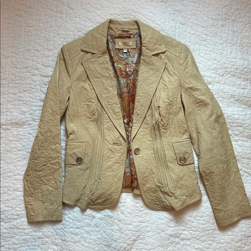 Wilsons Leather Beige Jacket with Paisley Design